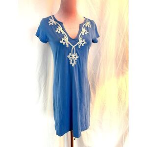 NWOT Lilly Pulitzer Brewster Dress 100% PIMA Cotton Made in Peru Blue Scroll XS